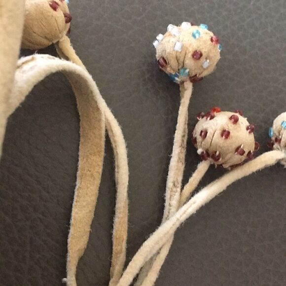 Hand Crafted Bag leather deer hide pink cotton lined bag fringe glass beads - Picture 7 of 8